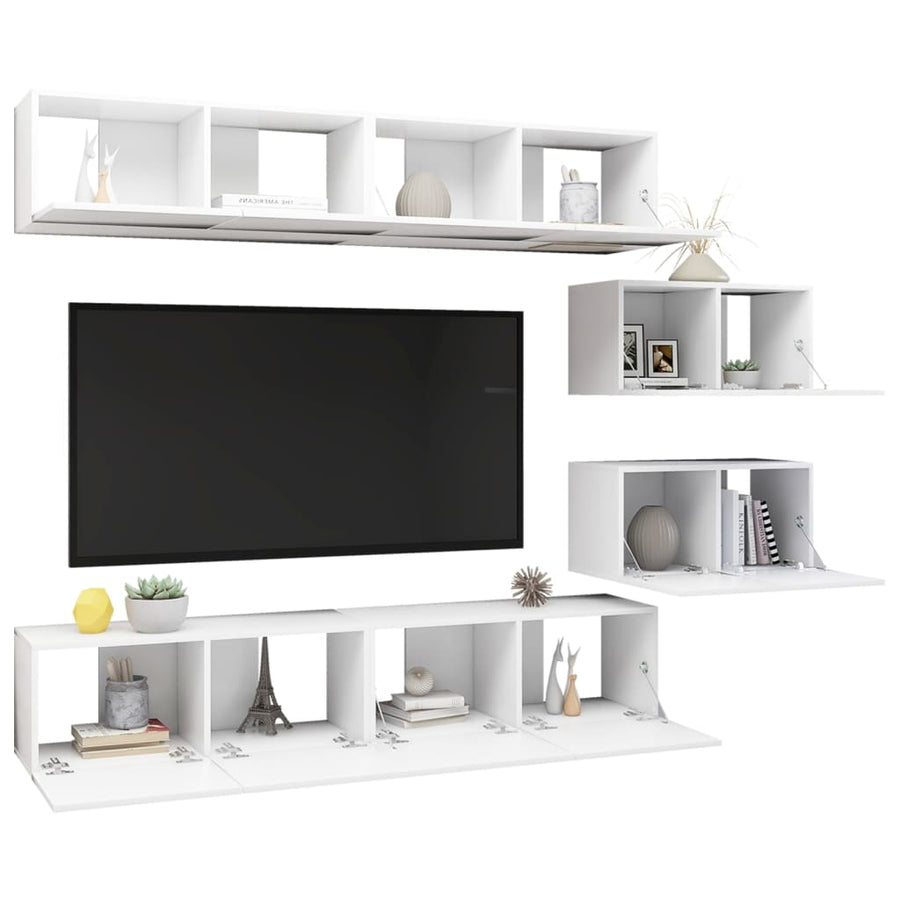6-Delige Tv-Meubelset Spaanplaat Wit