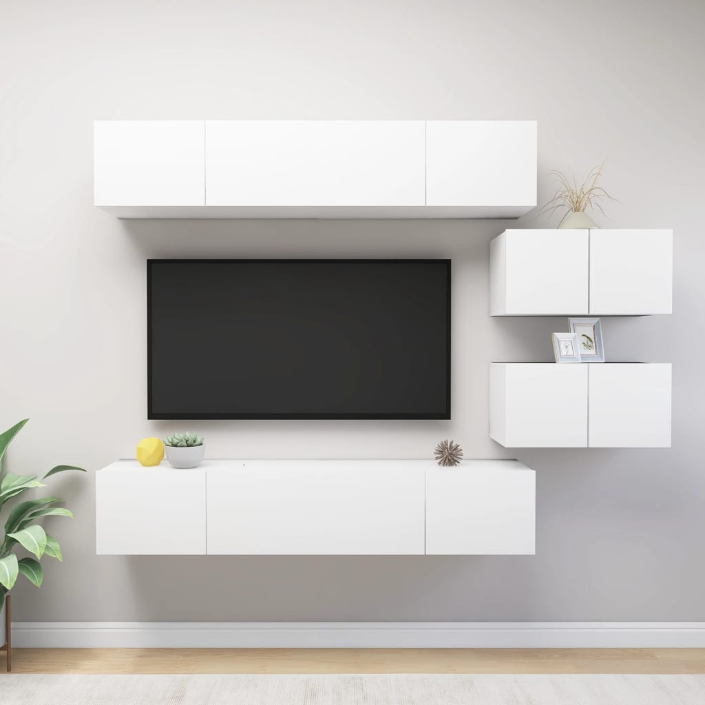 6-Delige Tv-Meubelset Spaanplaat Wit