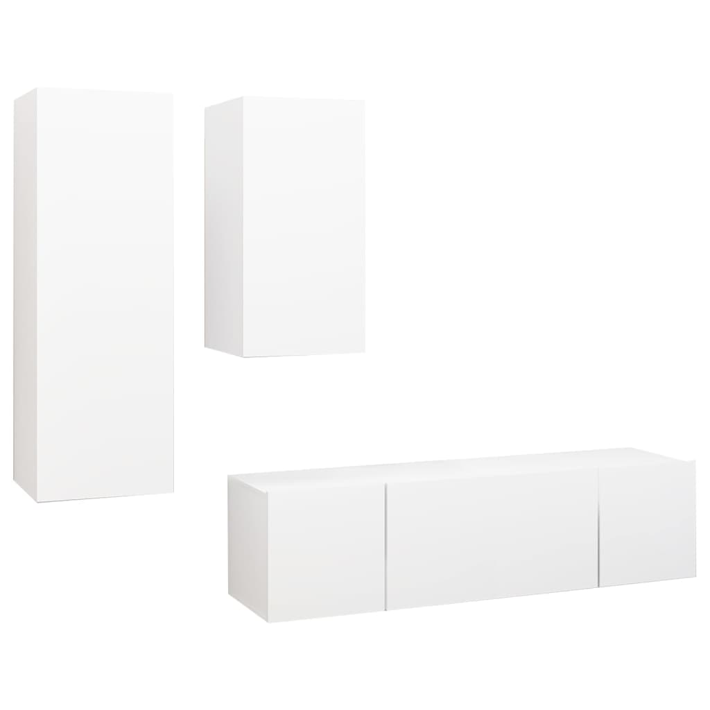 4-Delige Tv-Meubelset Bewerkt Hout 60 cm Wit
