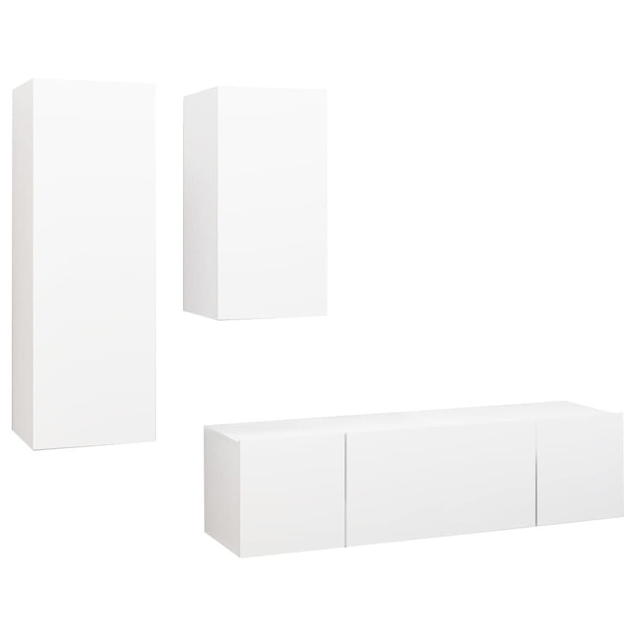 4-Delige Tv-Meubelset Bewerkt Hout 60 cm Wit