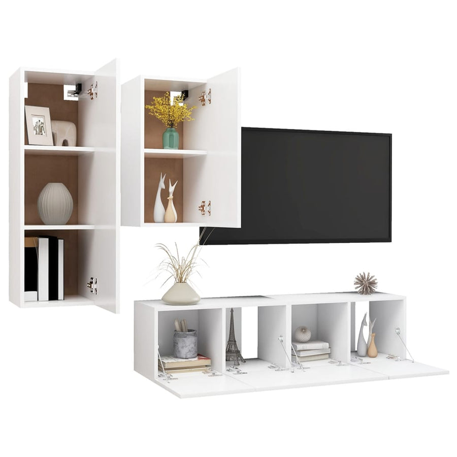 4-Delige Tv-Meubelset Bewerkt Hout 60 cm Wit