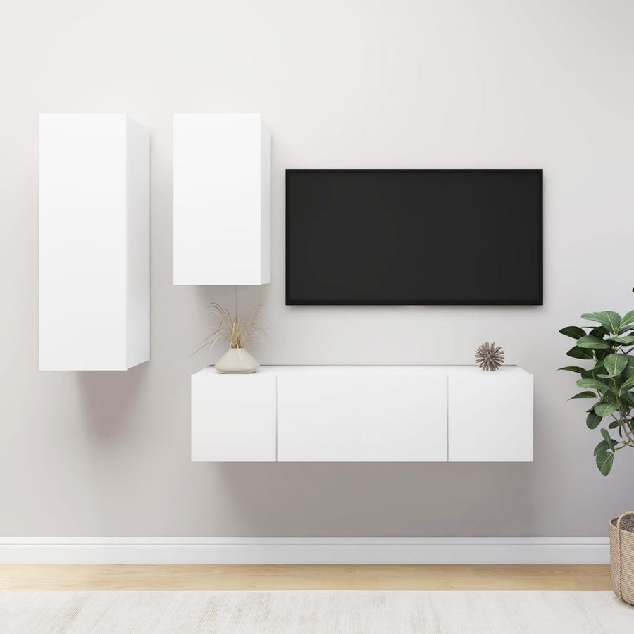 4-Delige Tv-Meubelset Bewerkt Hout 60 cm Wit
