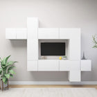 10-piece TV cabinet set in distressed white wood