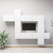 10-piece TV cabinet set in distressed white wood