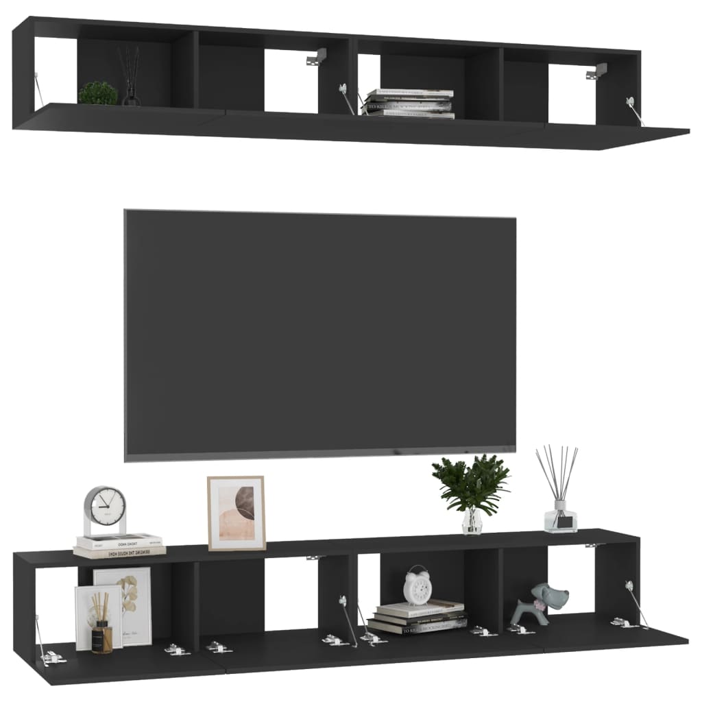 Tv-meubelen 4 st 100x30x30 cm bewerkt hout zwart