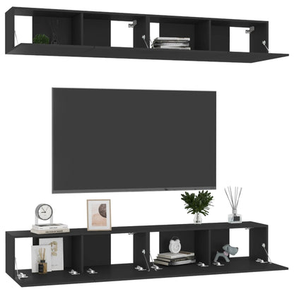 Tv-meubelen 4 st 100x30x30 cm bewerkt hout zwart