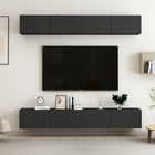 Tv-meubel 4 st 100x30x30 cm bewerkt hout zwart muurbevestiging