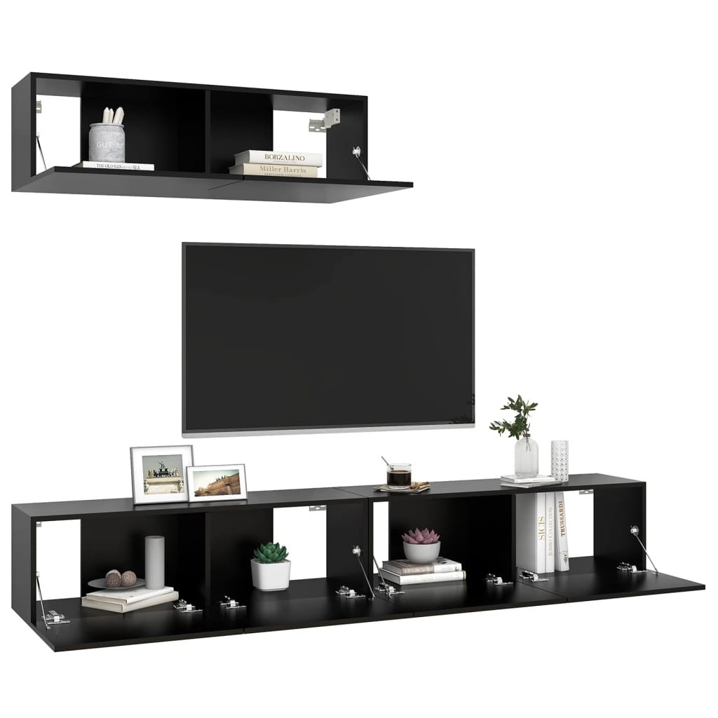 Tv-meubelen 3 st bewerkt hout zwart
