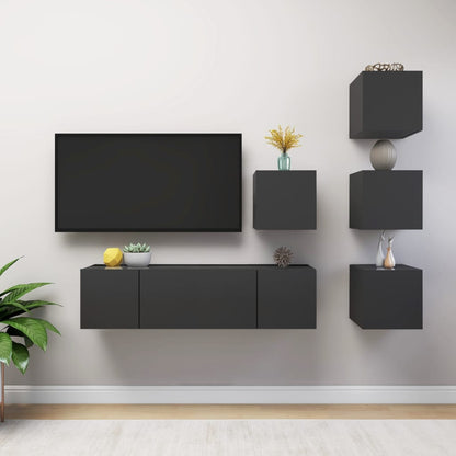 6-delige Tv-meubelset bewerkt hout grijs