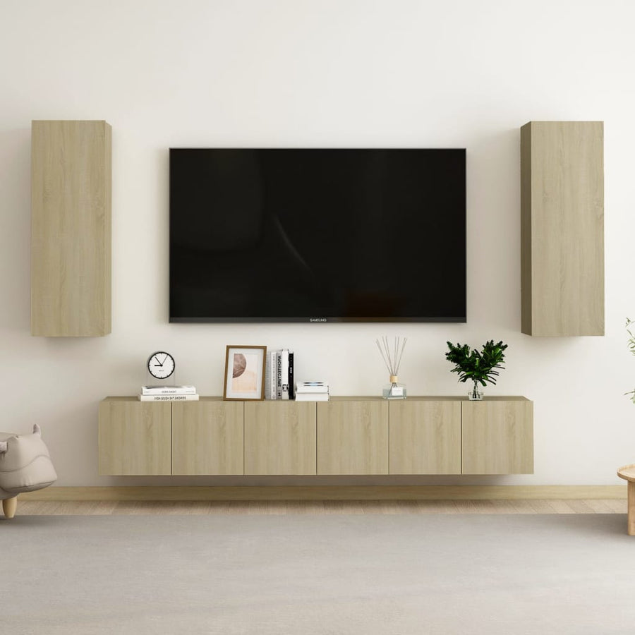 5-Delige Tv-Meubelset Bewerkt Hout Sonoma Eikenkleurig