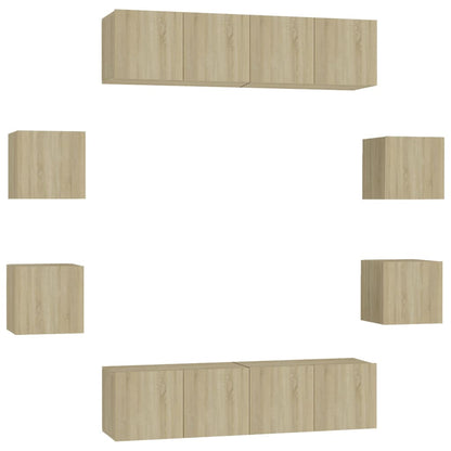 8-Delige Tv-Meubelset Bewerkt Hout Kleurig 60 x 30 x 30 cm (4 pcs) Sonoma eiken