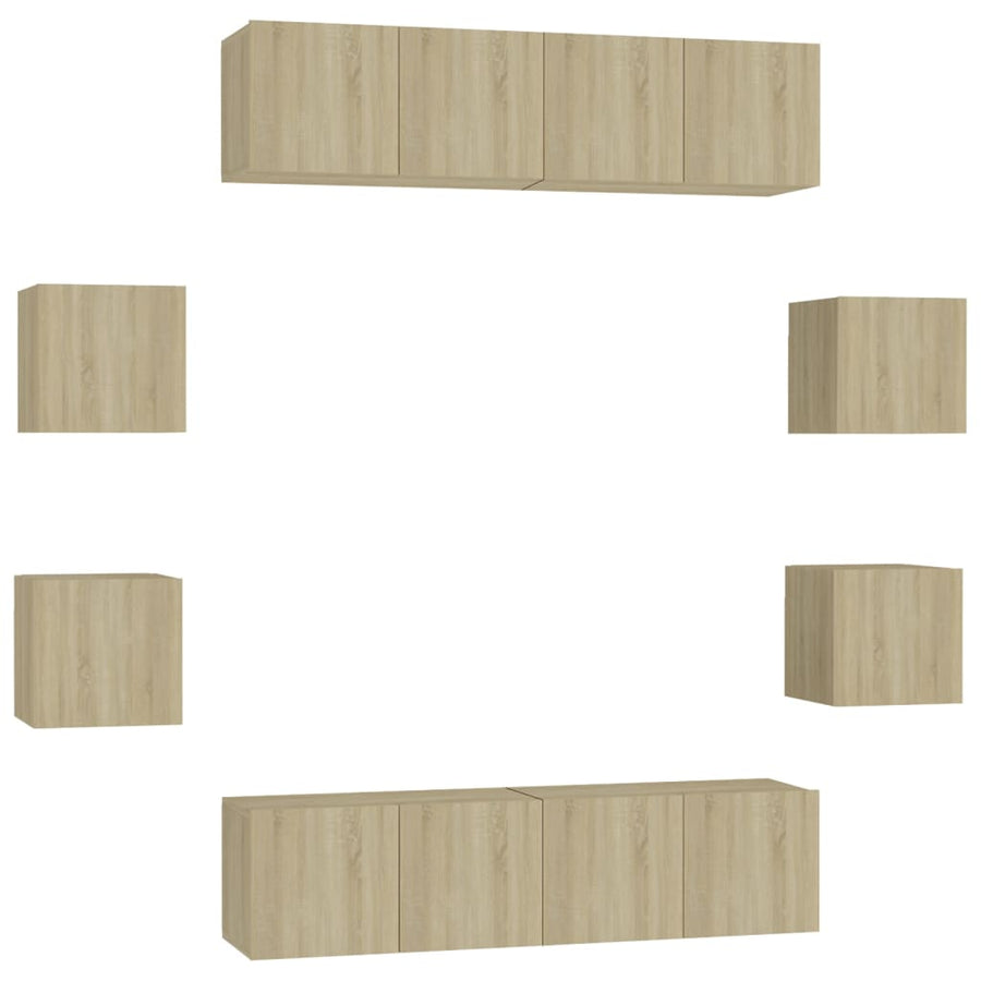 8-Delige Tv-Meubelset Bewerkt Hout Kleurig 60 x 30 x 30 cm (4 pcs) Sonoma eiken