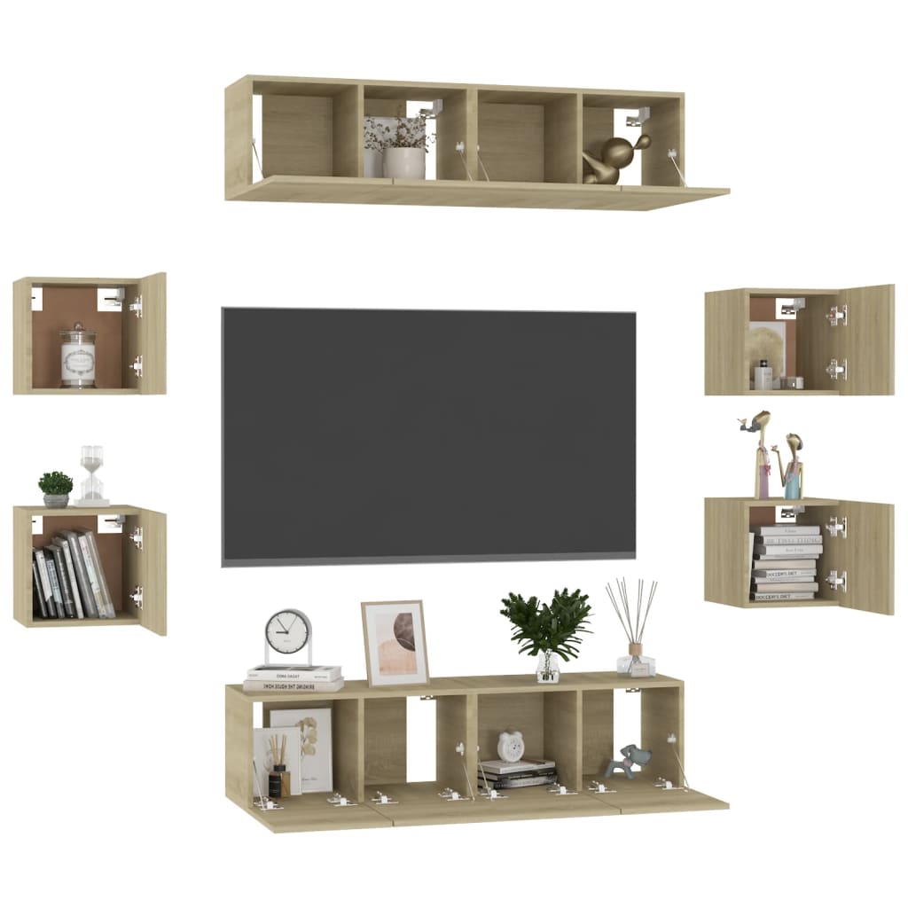 8-Delige Tv-Meubelset Bewerkt Hout Kleurig 60 x 30 x 30 cm (4 pcs) Sonoma eiken