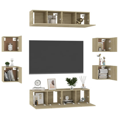 8-Delige Tv-Meubelset Bewerkt Hout Kleurig 60 x 30 x 30 cm (4 pcs) Sonoma eiken