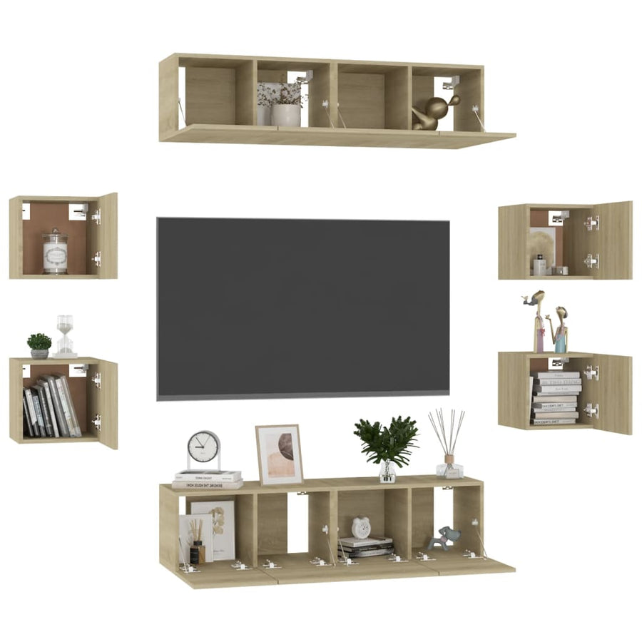 8-Delige Tv-Meubelset Bewerkt Hout Kleurig 60 x 30 x 30 cm (4 pcs) Sonoma eiken