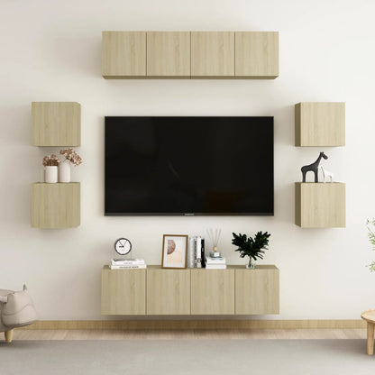 8-Delige Tv-Meubelset Bewerkt Hout Kleurig 60 x 30 x 30 cm (4 pcs) Sonoma eiken