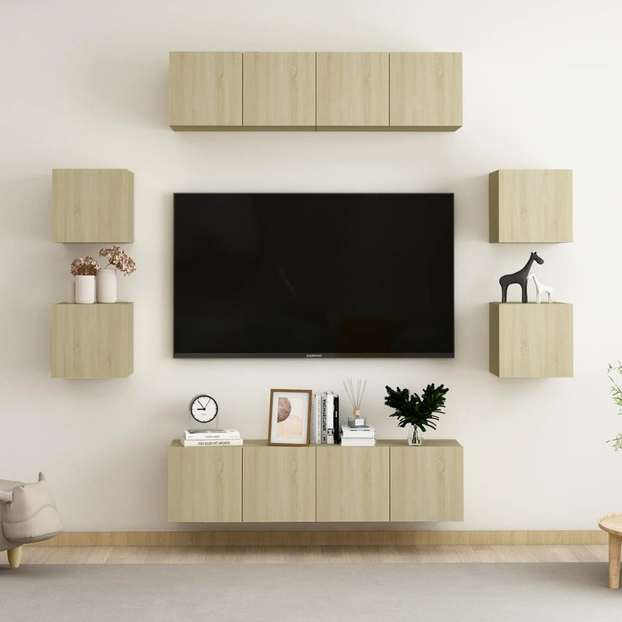 8-Delige Tv-Meubelset Bewerkt Hout Kleurig 60 x 30 x 30 cm (4 pcs) Sonoma eiken