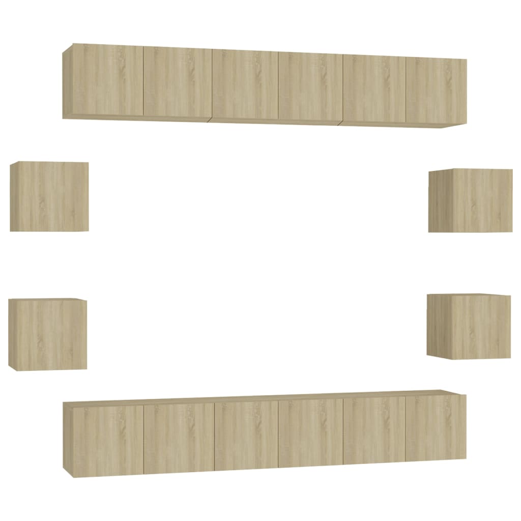 10-Delige Tv-Meubelset Bewerkt Hout Kleurig 60 x 30 x 30 cm (6 pcs) Sonoma eiken