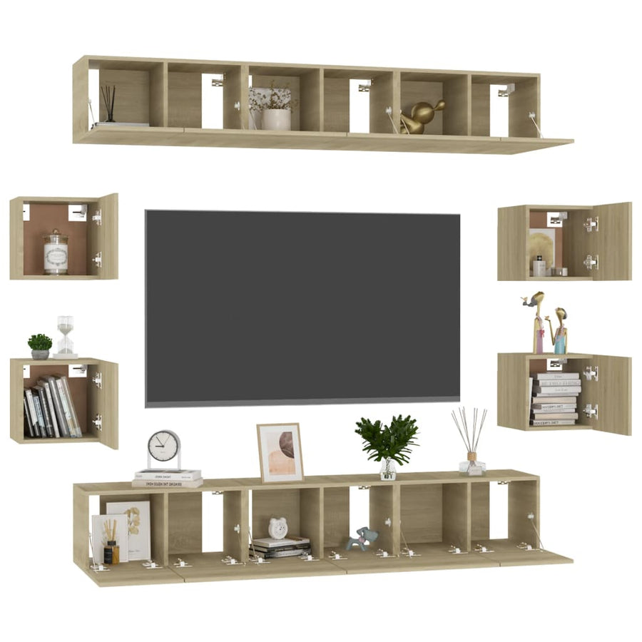 10-Delige Tv-Meubelset Bewerkt Hout Kleurig 60 x 30 x 30 cm (6 pcs) Sonoma eiken