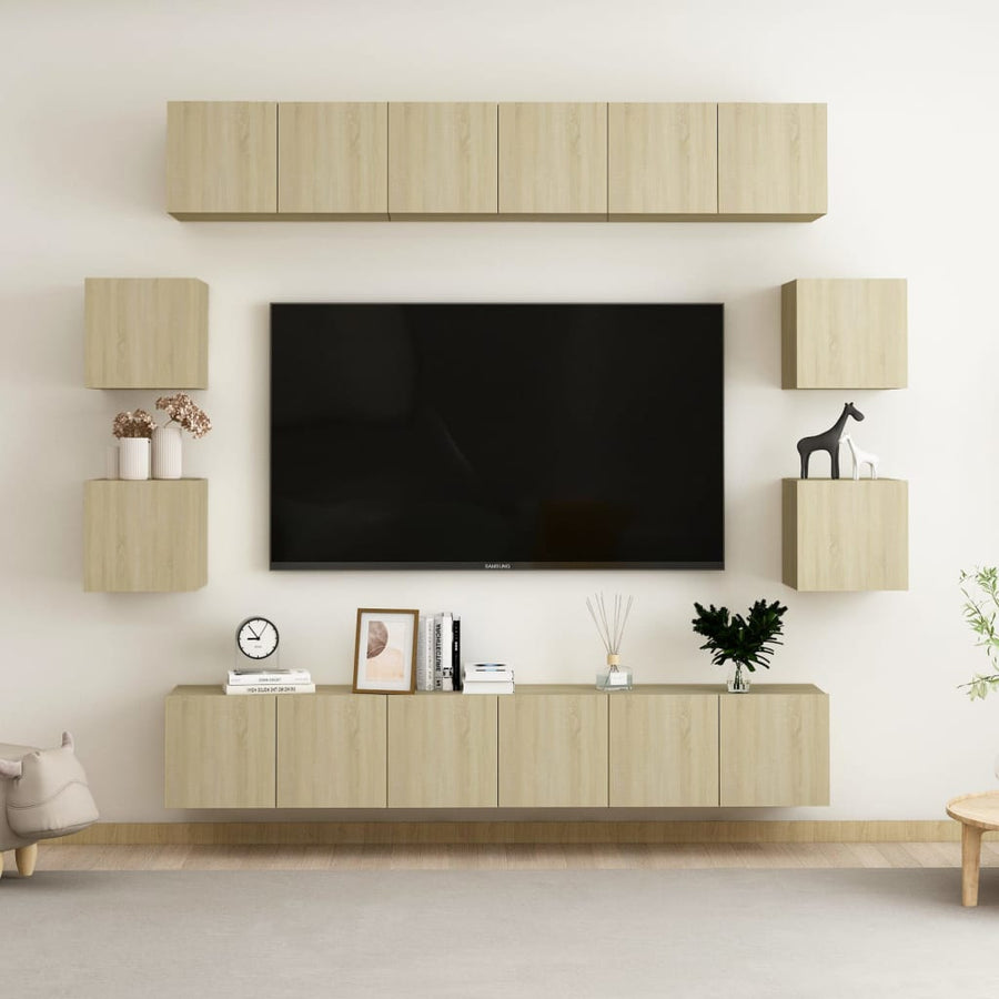 10-Delige Tv-Meubelset Bewerkt Hout Kleurig 60 x 30 x 30 cm (6 pcs) Sonoma eiken