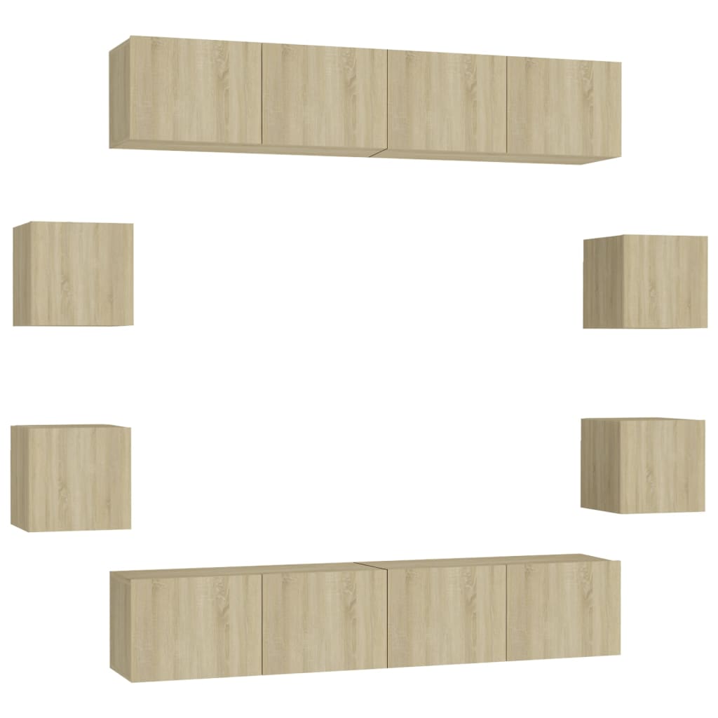 8-Delige Tv-Meubelset Bewerkt Hout Kleurig 80 x 30 x 30 cm Sonoma eiken