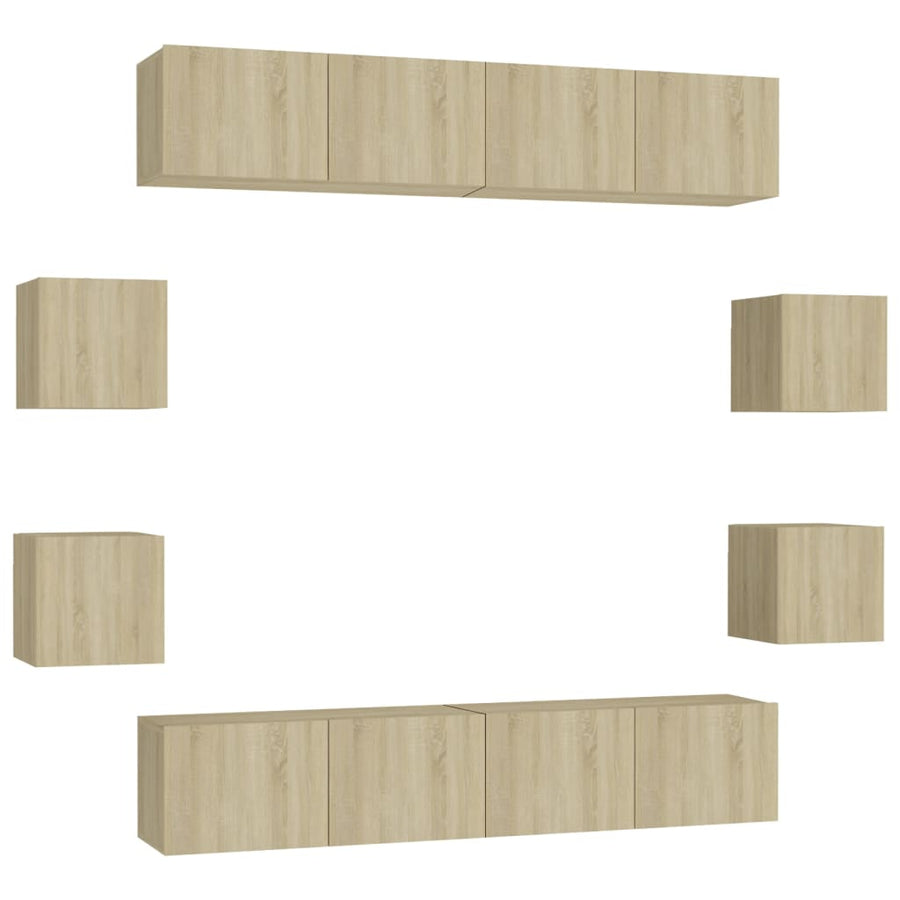 8-Delige Tv-Meubelset Bewerkt Hout Kleurig 80 x 30 x 30 cm Sonoma eiken