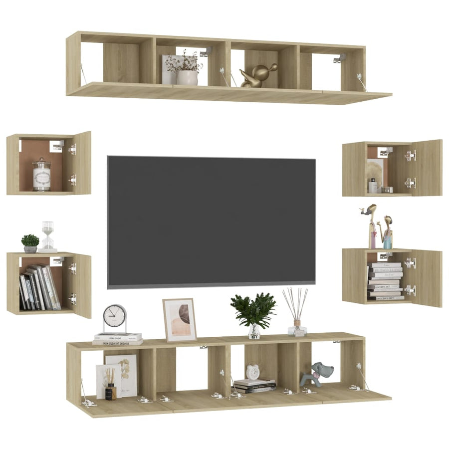 8-Delige Tv-Meubelset Bewerkt Hout Kleurig 80 x 30 x 30 cm Sonoma eiken