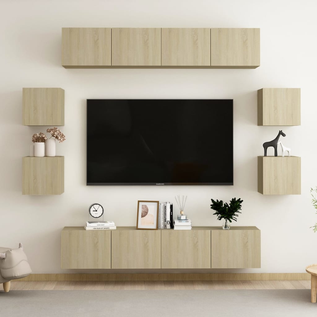 8-Delige Tv-Meubelset Bewerkt Hout Kleurig 80 x 30 x 30 cm Sonoma eiken