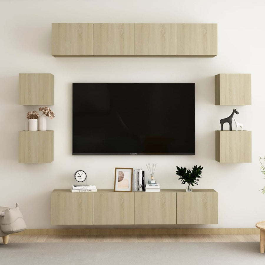 8-Delige Tv-Meubelset Bewerkt Hout Kleurig 80 x 30 x 30 cm Sonoma eiken