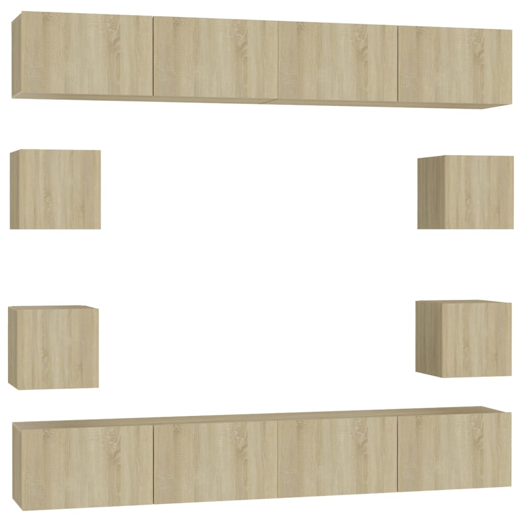 8-Delige Tv-Meubelset Bewerkt Hout Kleurig 100 x 30 x 30 cm Sonoma eiken