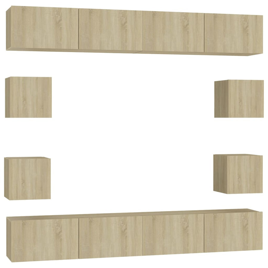 8-Delige Tv-Meubelset Bewerkt Hout Kleurig 100 x 30 x 30 cm Sonoma eiken