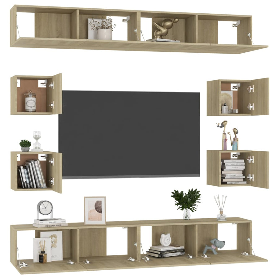8-Delige Tv-Meubelset Bewerkt Hout Kleurig 100 x 30 x 30 cm Sonoma eiken