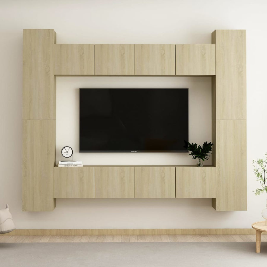 8-Delige Tv-Meubelset Bewerkt Hout Sonoma Eikenkleurig