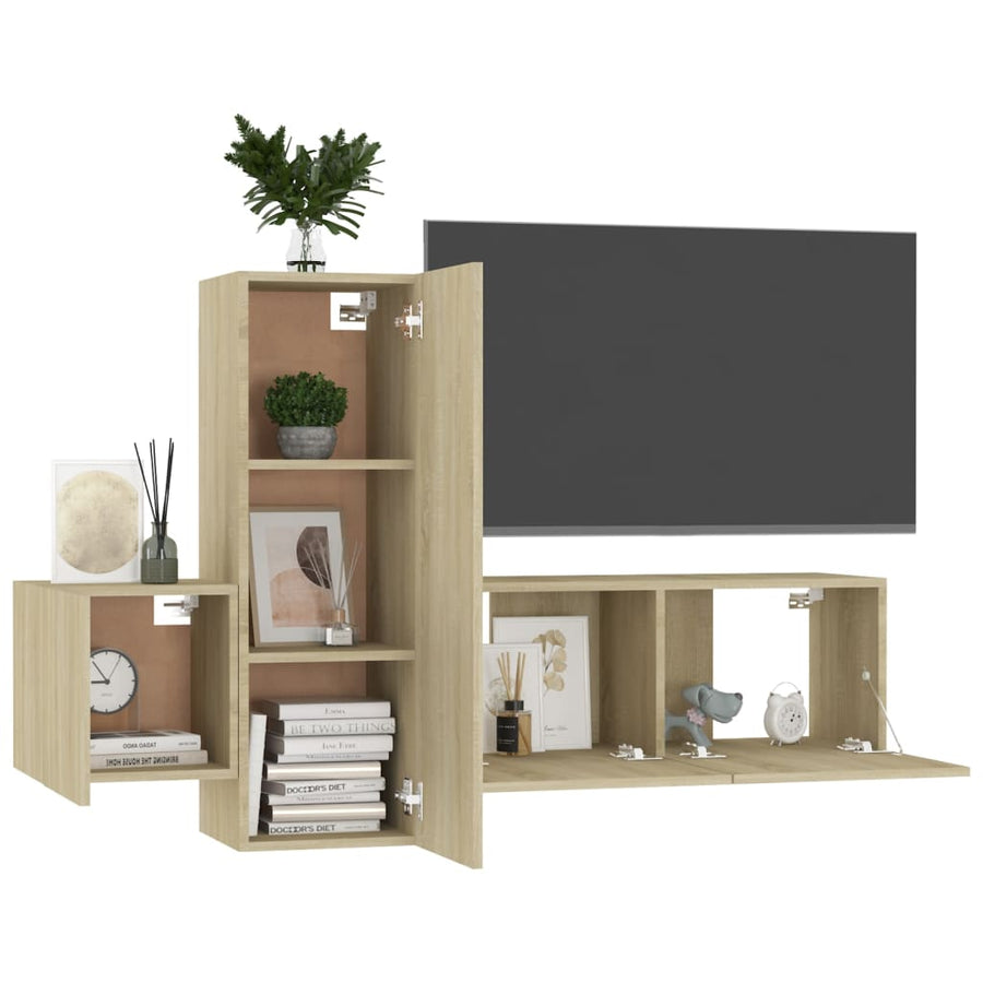 3-Delige Tv-Meubelset Spaanplaat Kleurig 80 x 30 x 30 cm Sonoma eiken