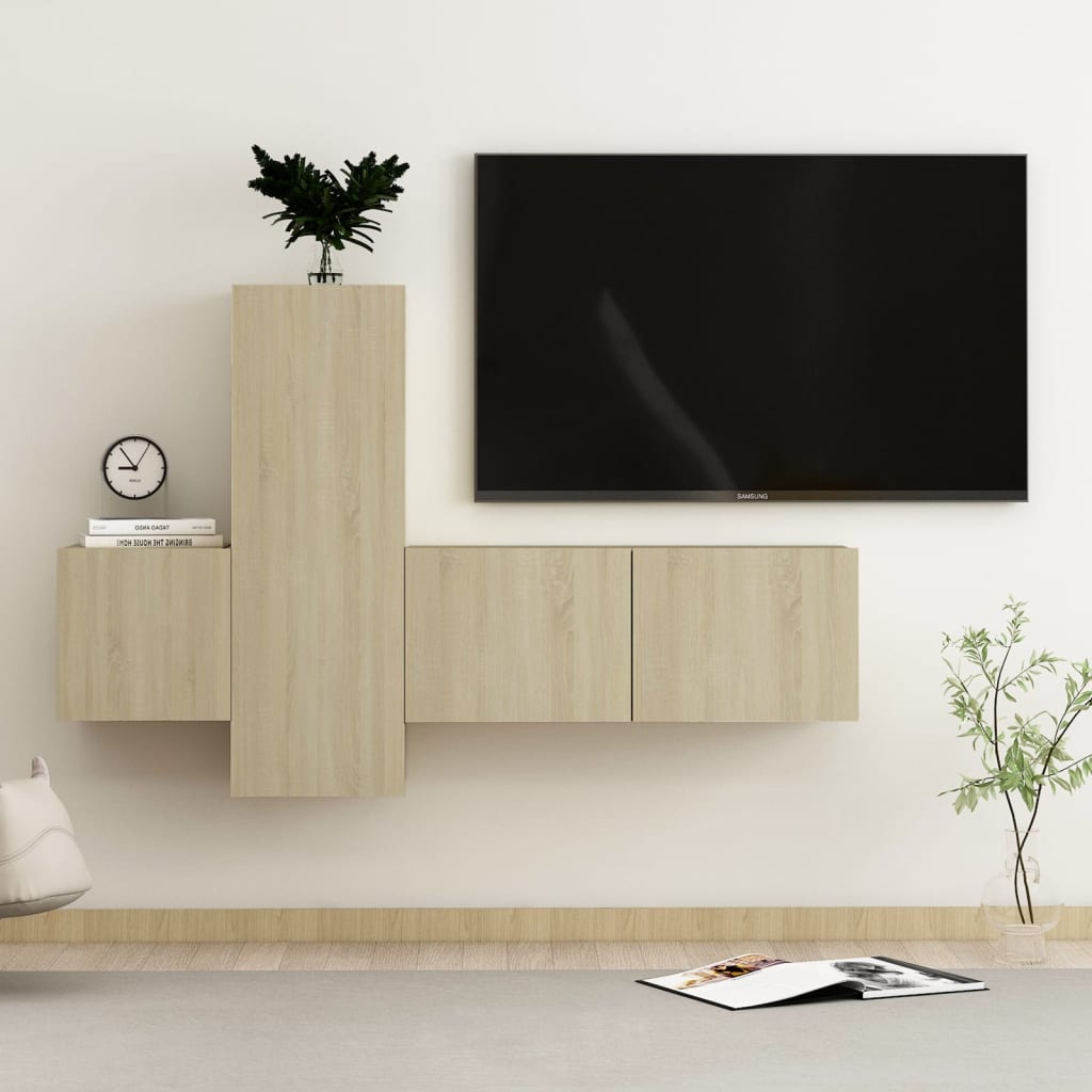 3-Delige Tv-Meubelset Spaanplaat Kleurig 80 x 30 x 30 cm Sonoma eiken
