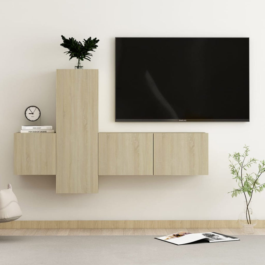 3-Delige Tv-Meubelset Spaanplaat Kleurig 80 x 30 x 30 cm Sonoma eiken