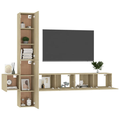 5-Delige Tv-Meubelset Bewerkt Hout Sonoma Eikenkleurig