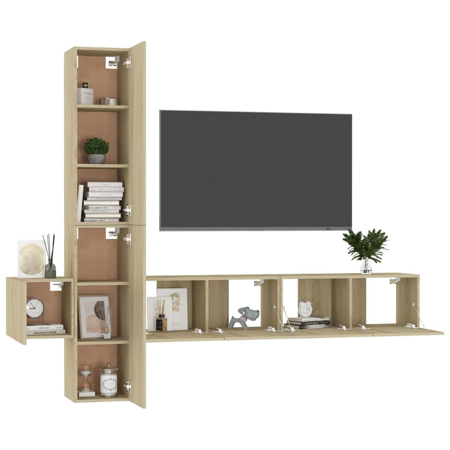 5-Delige Tv-Meubelset Bewerkt Hout Sonoma Eikenkleurig
