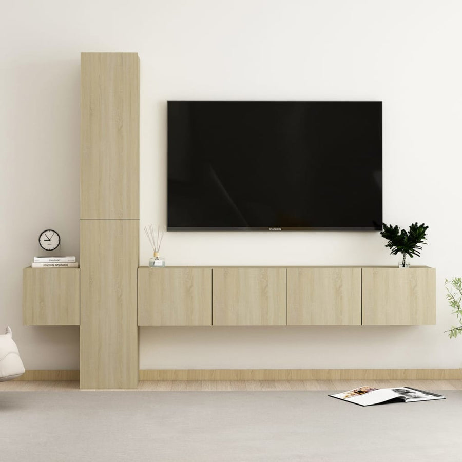 5-Delige Tv-Meubelset Bewerkt Hout Sonoma Eikenkleurig
