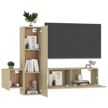 3-Delige Tv-Meubelset Spaanplaat Kleurig 100 x 30 x 30 cm Sonoma eiken