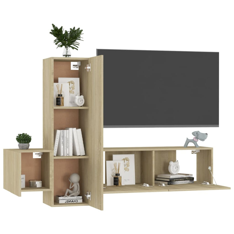 3-Delige Tv-Meubelset Spaanplaat Kleurig 100 x 30 x 30 cm Sonoma eiken