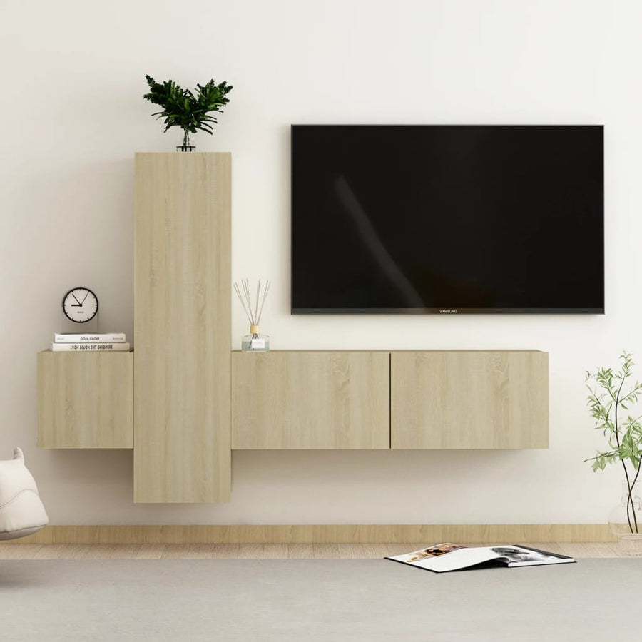 3-Delige Tv-Meubelset Spaanplaat Kleurig 100 x 30 x 30 cm Sonoma eiken