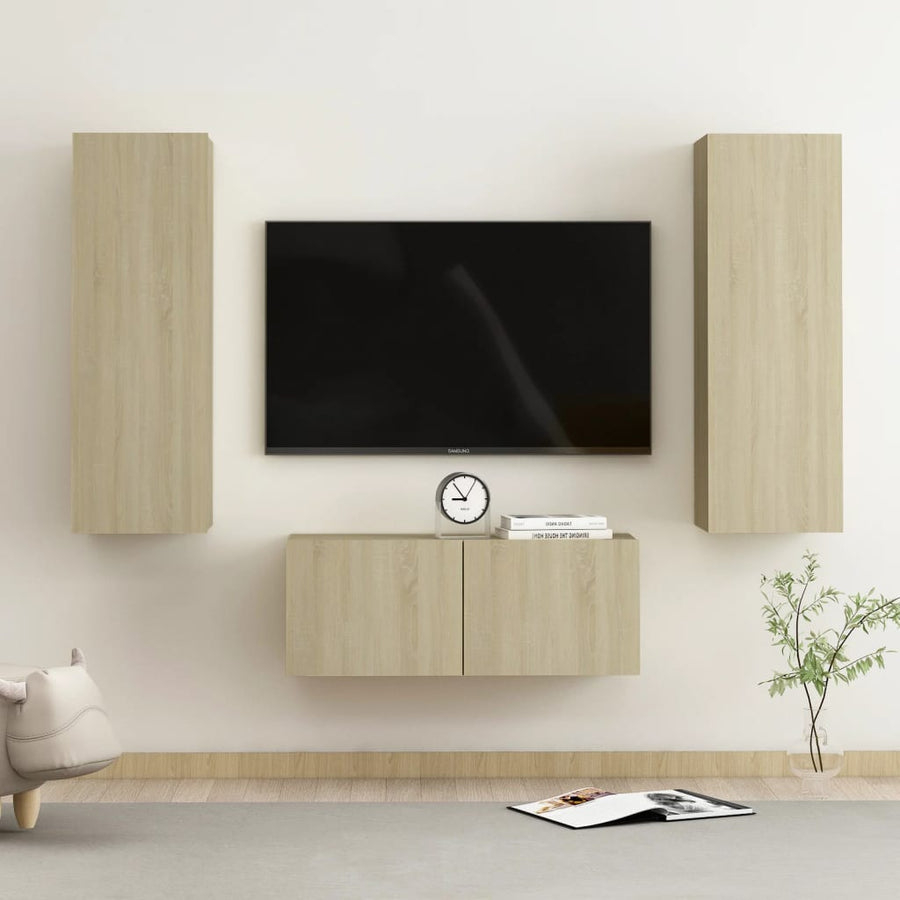 3-Delige Tv-Meubelset Bewerkt Hout Sonoma Eikenkleurig