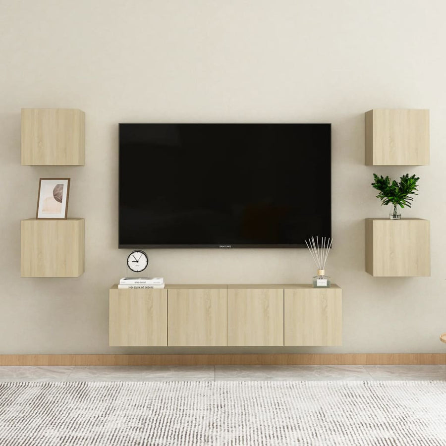6-Delige Tv-Meubelset Bewerkt Hout Sonoma Eikenkleurig