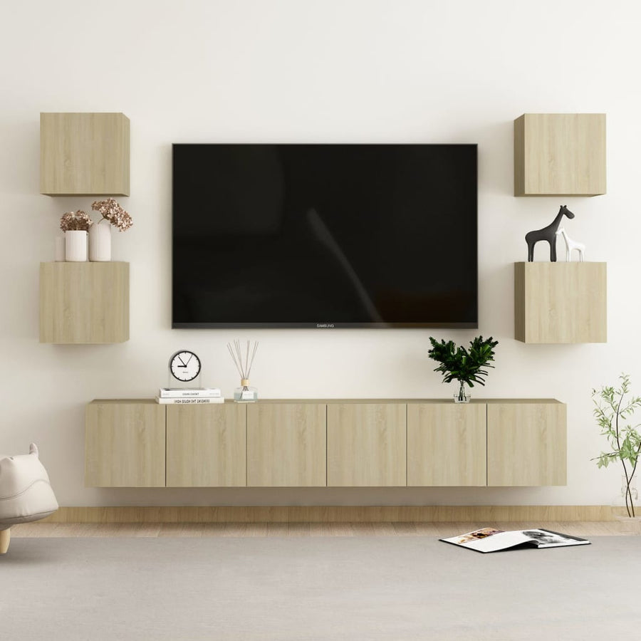 7-Delige Tv-Meubelset Bewerkt Hout Sonoma Eikenkleurig