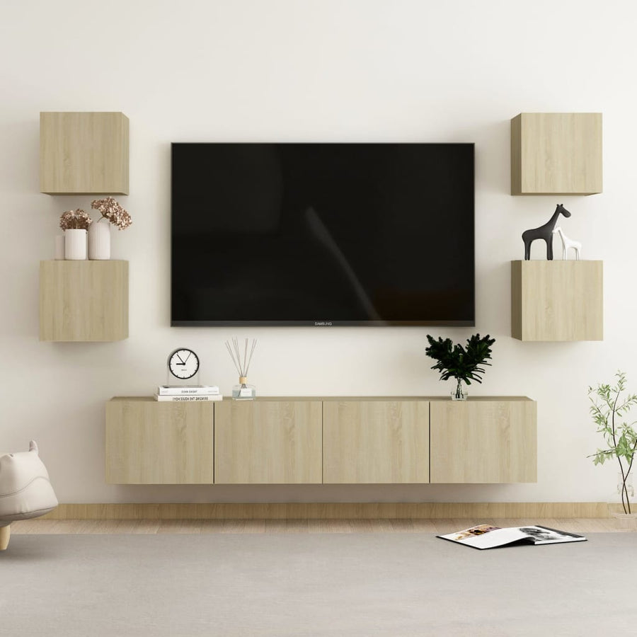 6-Delige Tv-Meubelset Bewerkt Hout Sonoma Eikenkleurig