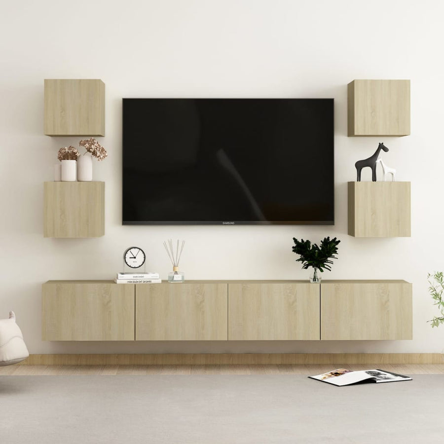 6-Delige Tv-Meubelset Bewerkt Hout Sonoma Eikenkleurig