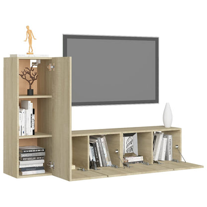 3-Delige Tv-Meubelset Spaanplaat Kleurig 60 x 30 x 30 cm Sonoma eiken