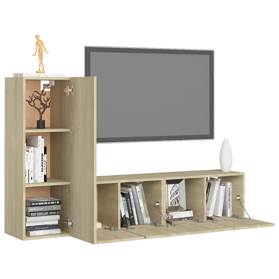 3-Delige Tv-Meubelset Spaanplaat Kleurig 60 x 30 x 30 cm Sonoma eiken