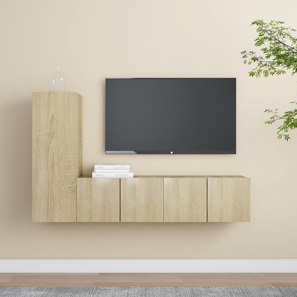 3-Delige Tv-Meubelset Spaanplaat Kleurig 60 x 30 x 30 cm Sonoma eiken